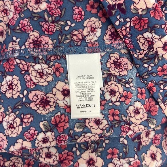 CeCe XL Blue Pink Fuchsia Ruffle V-Neck Neck Long Sleeve Floral Blouse - Picture 9 of 9